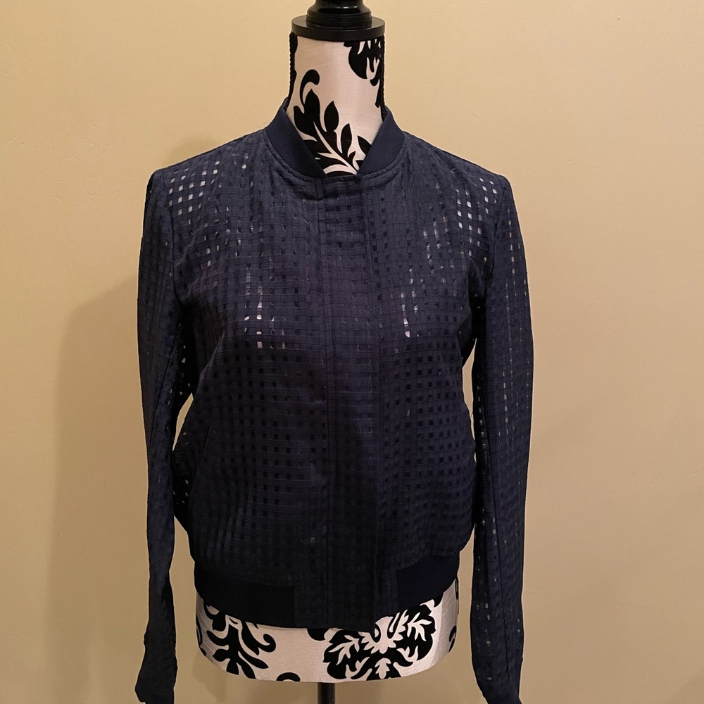 Zara Navy Blue Mesh Sheer Bomber Jacket